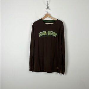 John Deere Mens M Spellout Workwear Long Sleeve Brown Pullover Casual Sweatshirt